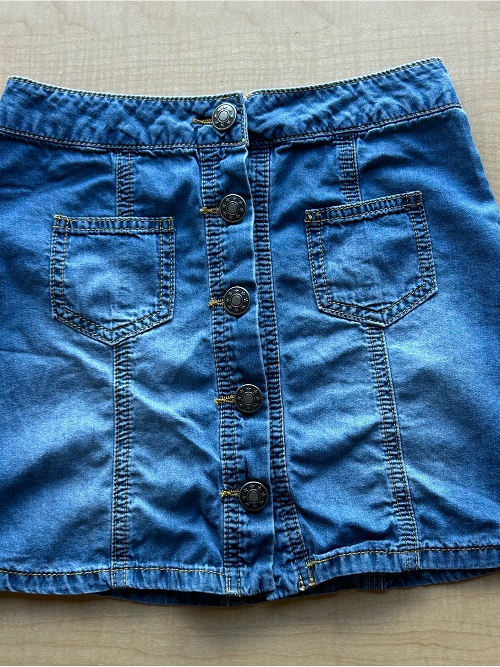 Vtg Y2K Sequin Hearts Girls Denim Mini Skirt Button Front Pockets Size